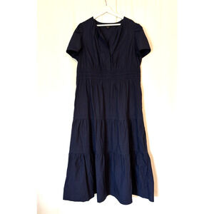 Quince Dress 2X Blue Aline Maxi Long Short Sleeve Tiered